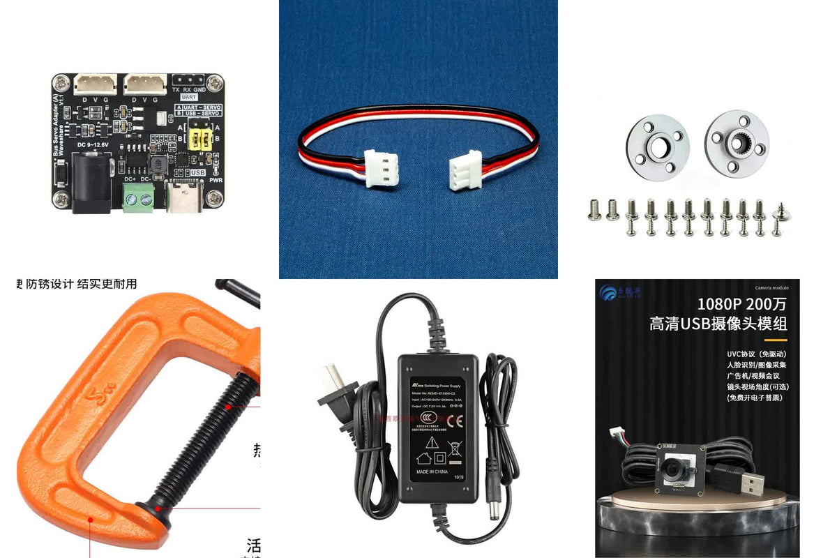 SO-101 Builder's Pack (No Servos): Servo Adapter Board, 12 Metal Horn Sets, Cables, Power Adapter, G-Clamps + Free 3D-Print Files, for SO-ARM100 / SO-ARM101 LeRobot Arms
