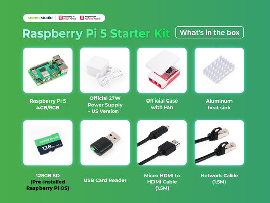 Raspberry Pi 5 Starter Kit (4GB RAM) with Official Case, 27W USB-C Power Supply and 128GB microSD Pre-loaded with Raspberry Pi OS