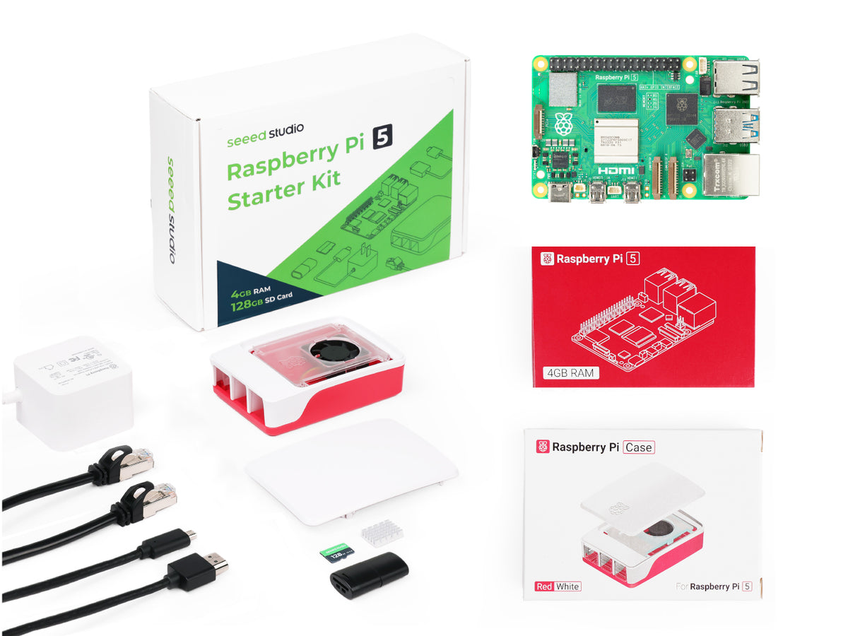 Raspberry Pi 5 Starter Kit (4GB RAM) with Official Case, 27W USB-C Power Supply and 128GB microSD Pre-loaded with Raspberry Pi OS