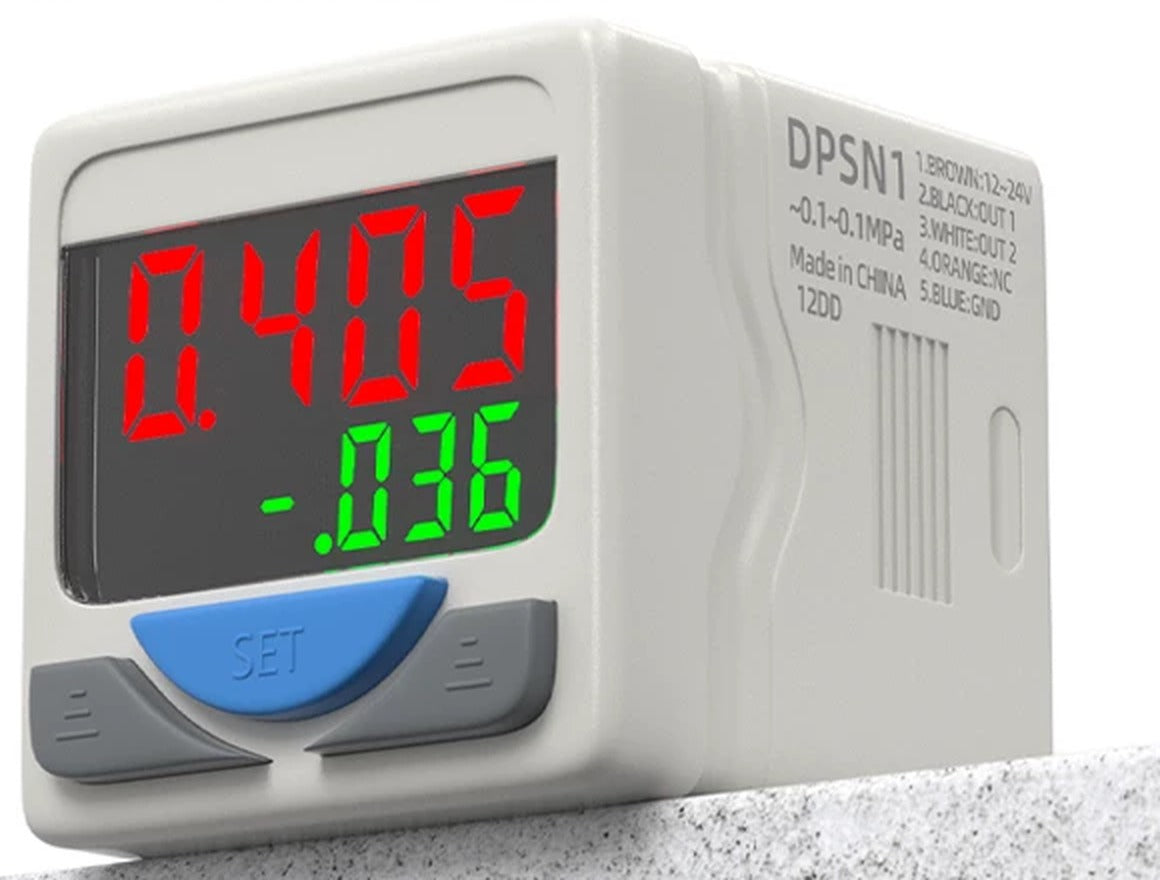 Digital Compound Pressure Switch DPSN1-01-020 — −100…+100 kPa, NPN ×2 Outputs, Dual Display, AirTAC DPS Compatible