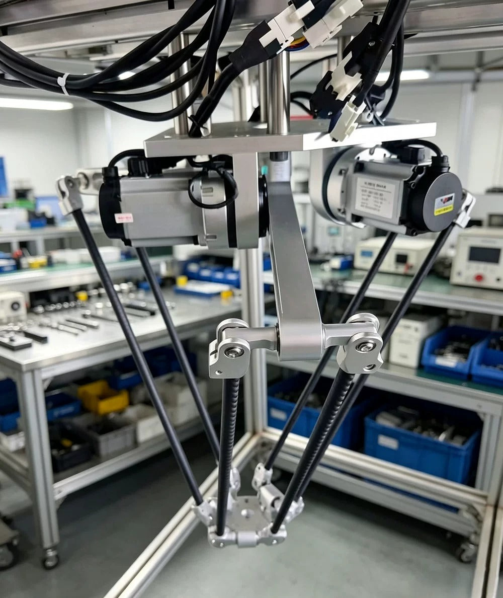 4-Axis Delta Parallel Robot — 3 kg Payload, Ø600 × 120 mm Envelope, ±0.02 mm Repeatability, 400 W Servo + Harmonic Drive