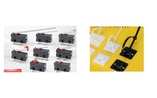 Endstop & Cable Management Pack — 10 × KW12 Limit Switches, 100 × Cable Ties, 100 × Adhesive Tie Mounts