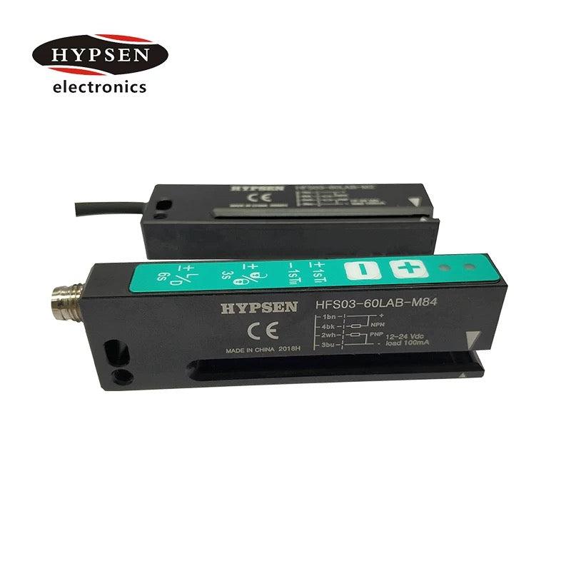 HYPSEN HFS03-60LAB-M84 Label Mark Sensor — 3 × 60 mm Fork Slot, Self-Teach, NPN + PNP, 12–24 VDC