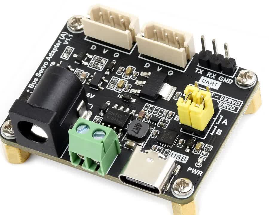 Waveshare Bus Servo Adapter (A), USB-C / UART Driver Board for Feetech ST / SC Bus Servos, 9–12.6 V, up to 253 Servos