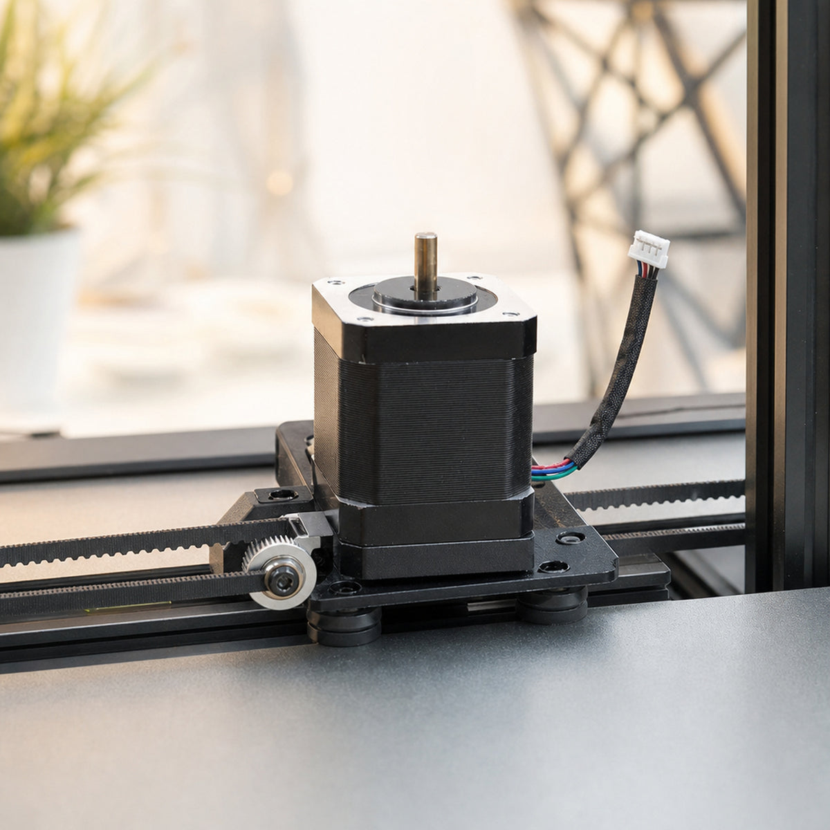 NEMA 17 stepper motor – the stepper motor mounted on the X-axis carriage of a desktop 3D printer