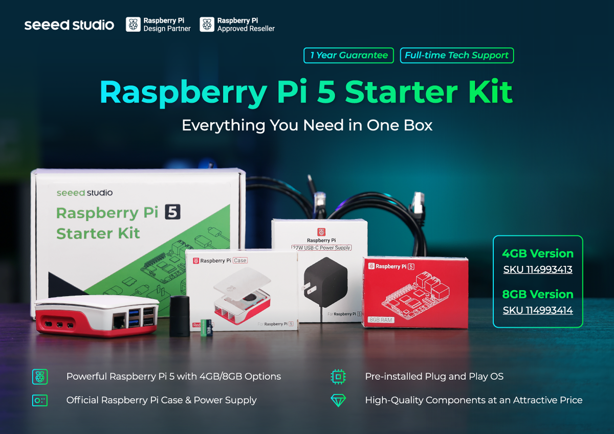 Raspberry Pi 5 Starter Kit (4GB RAM) with Official Case, 27W USB-C Power Supply and 128GB microSD Pre-loaded with Raspberry Pi OS