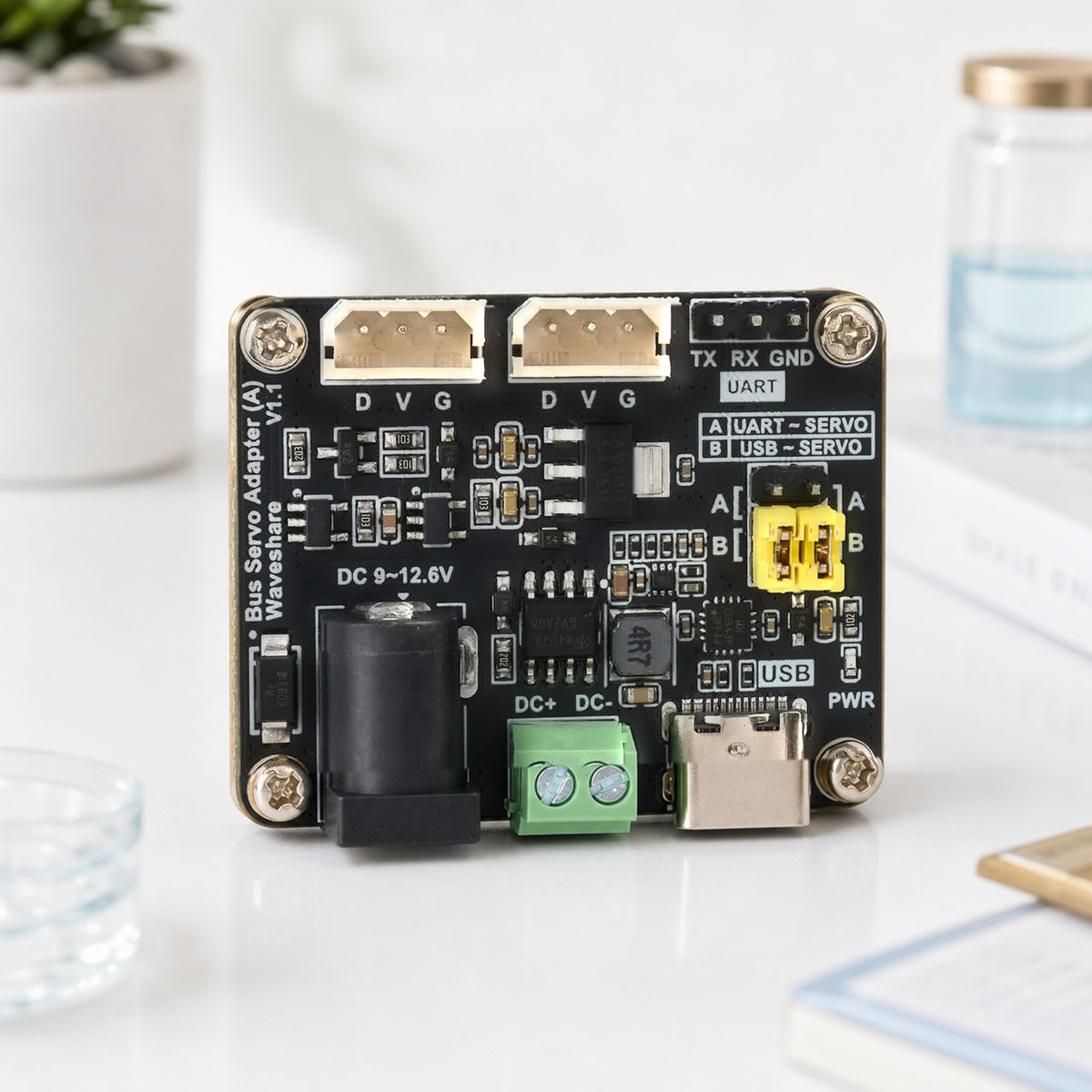 Waveshare bus servo adapter board – product still life on white at a three-quarter angle