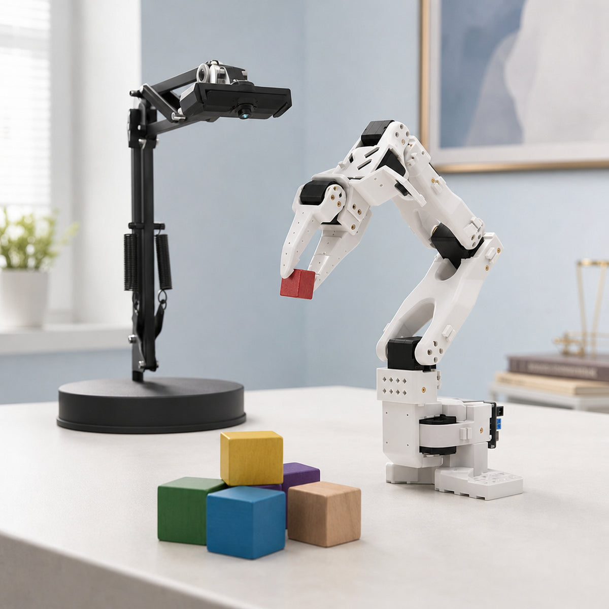 SO-ARM101 LeRobot robot arm kit – the white follower arm alone on a clean desk