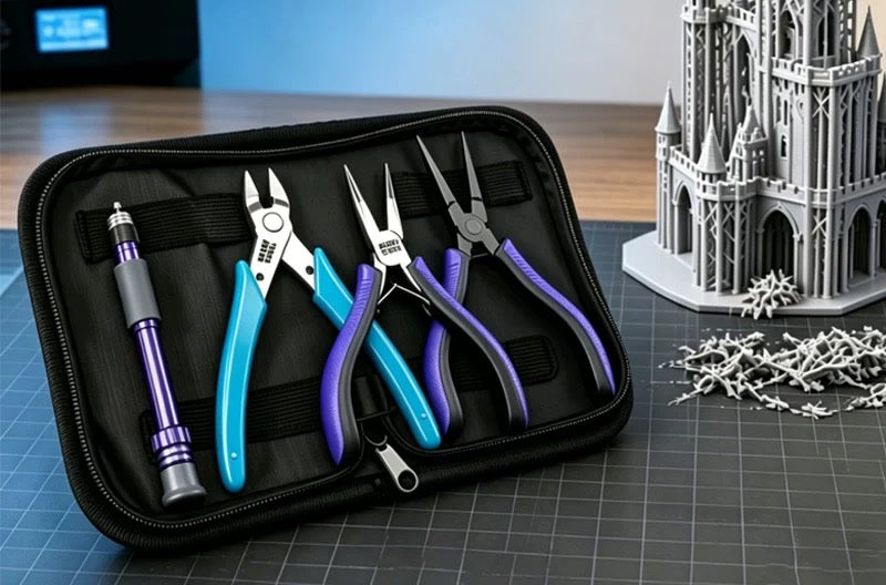 RUITOOL 3D Print Finishing Tool Kit: Support Removal Pliers, Flush Cutters, Bent-Nose and Needle-Nose Pliers, Deburring Knife with Case