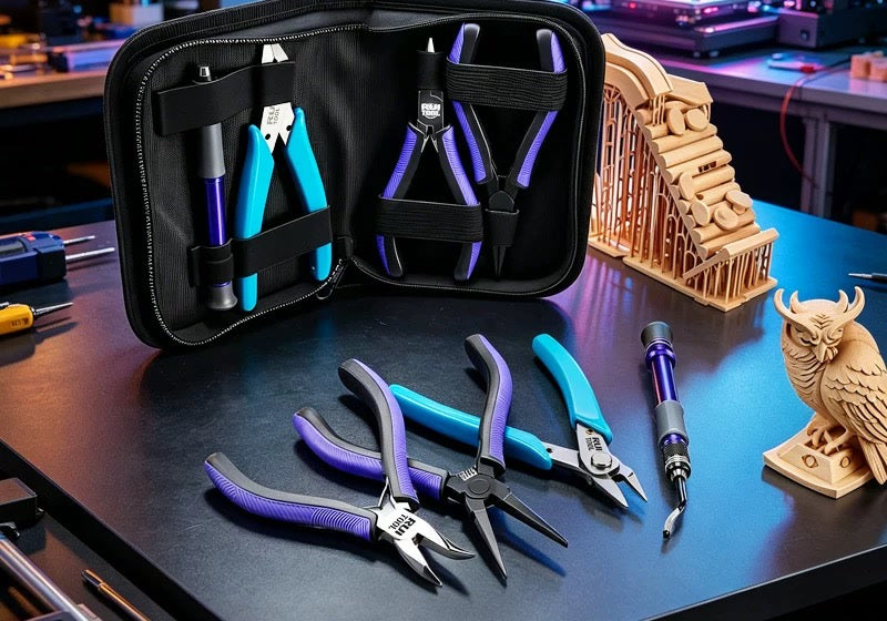 RUITOOL 3D Print Finishing Tool Kit: Support Removal Pliers, Flush Cutters, Bent-Nose and Needle-Nose Pliers, Deburring Knife with Case