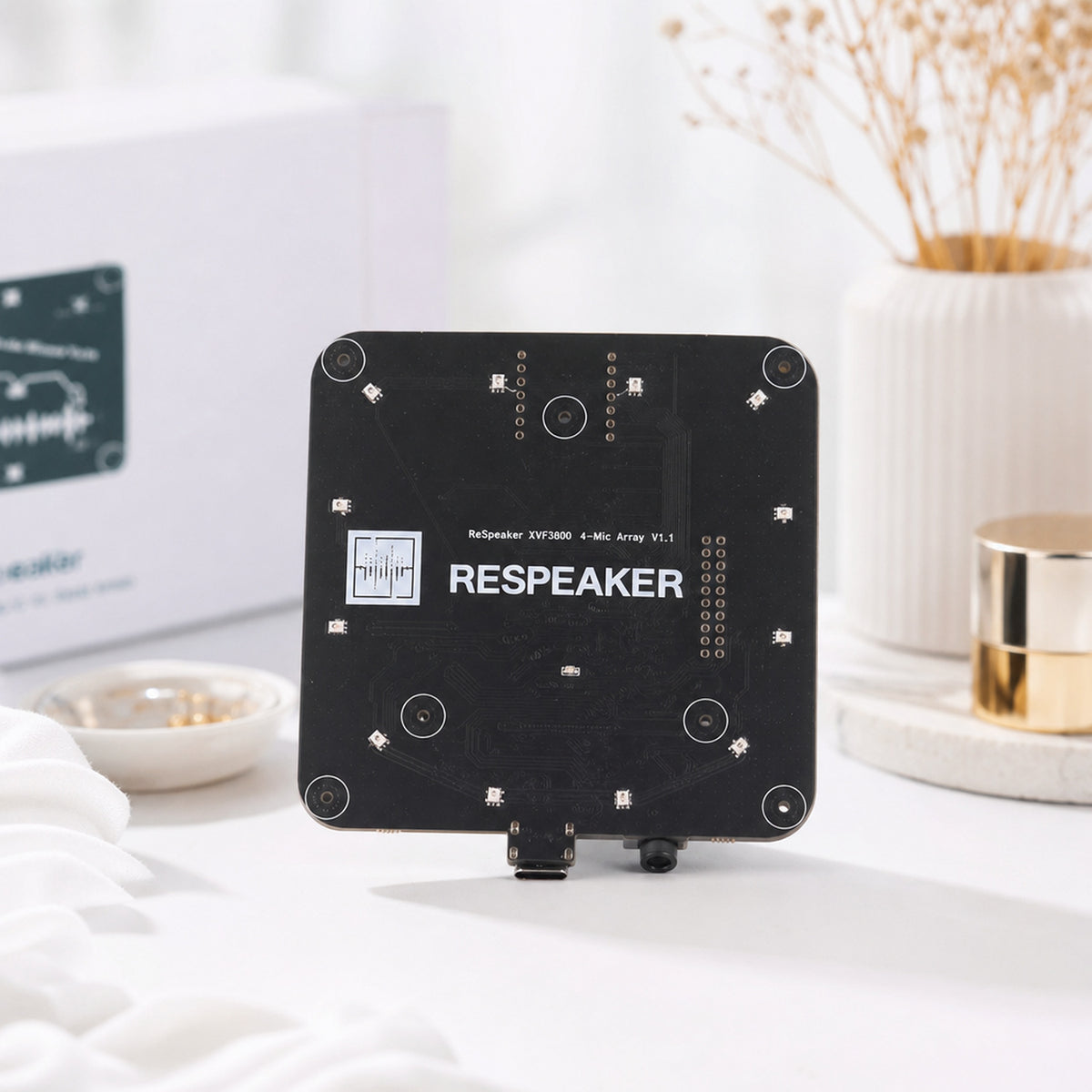 ReSpeaker XVF3800 4-mic array – the board on a clean white studio background with a soft shadow