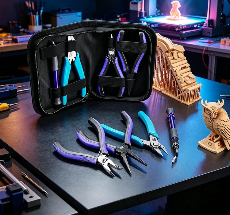 RUITOOL 3D Print Finishing Tool Kit: Support Removal Pliers, Flush Cutters, Bent-Nose and Needle-Nose Pliers, Deburring Knife with Case